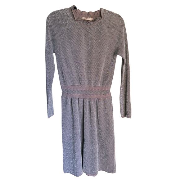 Tory Burch Silver Shimmer Isabelle Metallic Knit Long Sleeve Blouson Dress XS - Picture 5 of 9